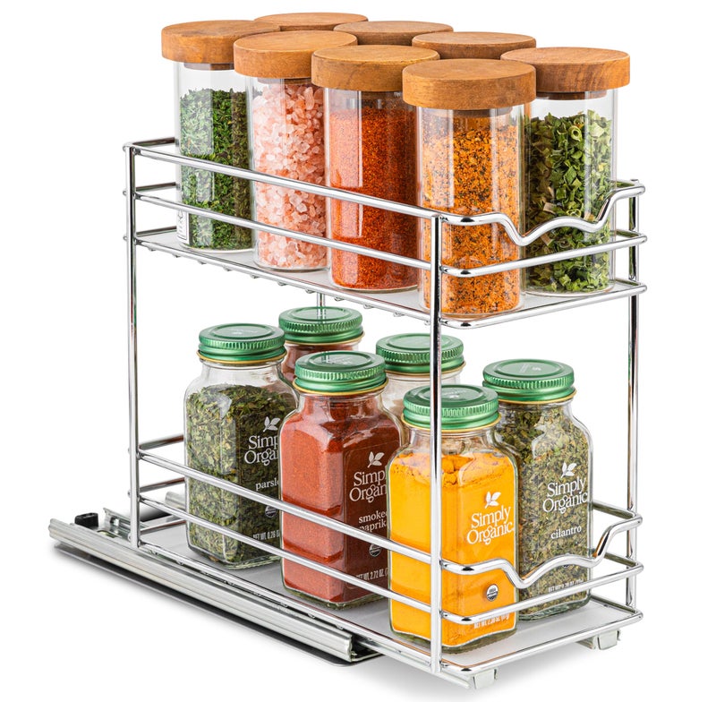 HOLDN’ STORAGE Pull Out Cabinet Organizer for Spices  Cans - Heavy Duty with Lifetime Limited Warranty- Pull Out Spice Rack- Cabinet Pull Out Shelf for Cans Dishes  Etc  4-1/2""W x 10-3/8""D x 8-7/8H  Chrome - Image 1